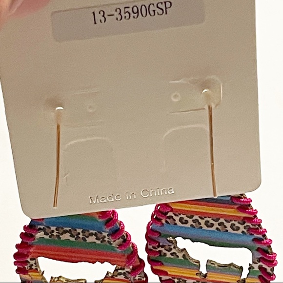 Western Cow Cutout Serape Leopard Stripe Earrings - Picture 5 of 5